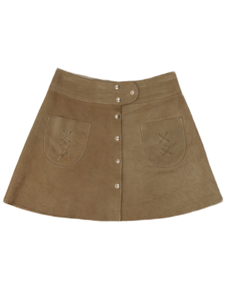 Damska zamszowa spódniczka mini w stylu vintage W28, średnia skóra khaki
