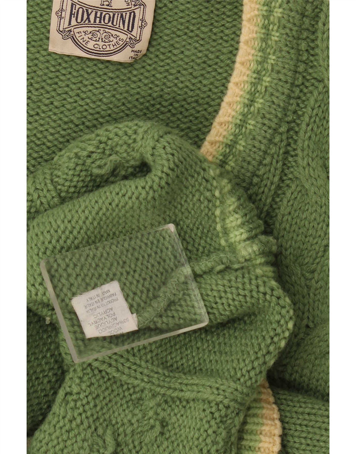 Męski sweter Foxhound z graficznym dekoltem w serek XL, wełniany w zielone paski