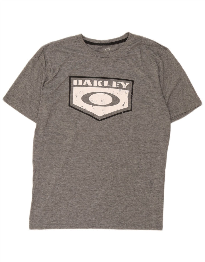 Męski T-shirt z grafiką Oakley o regularnym kroju, duży, szary