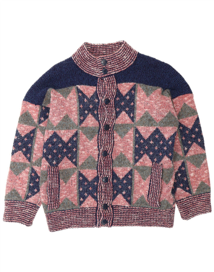 Vintage męski sweter rozpinany, średnio różowy, geometryczny