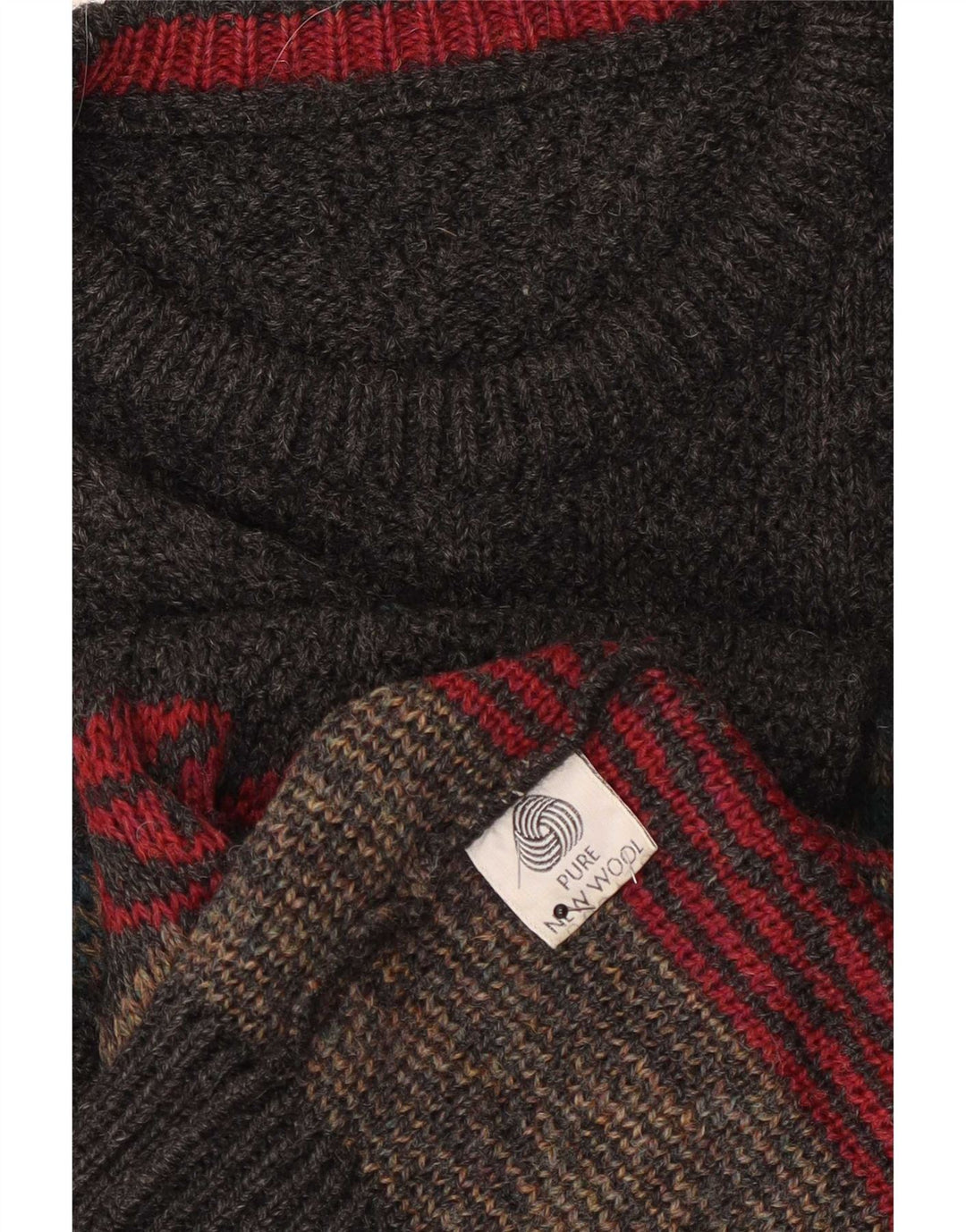 Vintage męski sweter z okrągłym dekoltem XL, szary, wełniany Fair Isle
