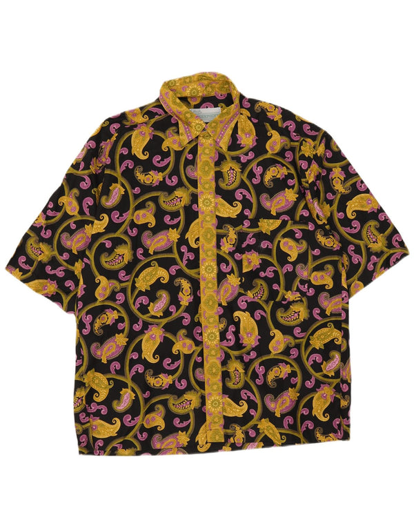 Koszula męska z krótkim rękawem w stylu vintage, średnia czarna bawełna Paisley