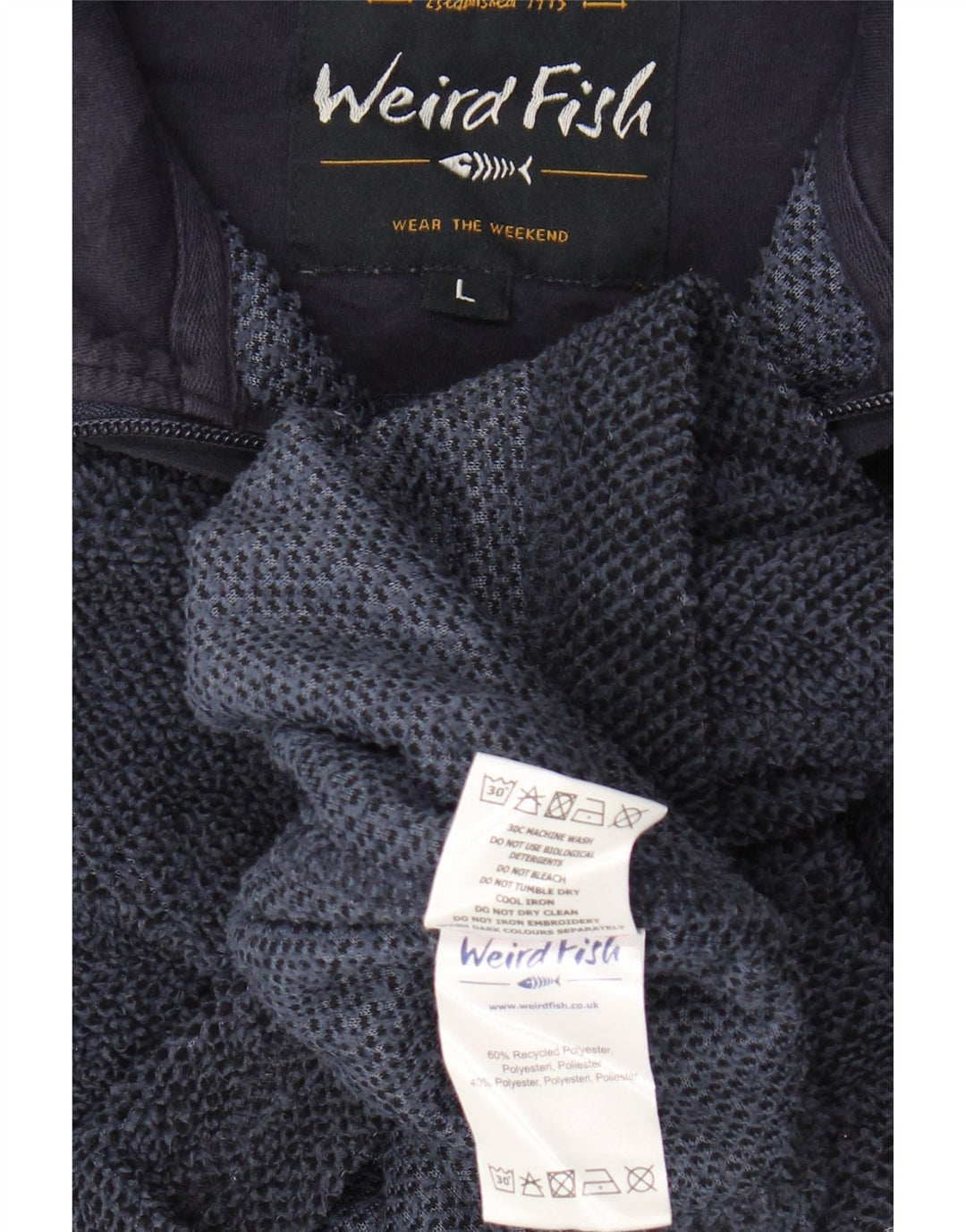 Męski sweter WEIRD FISH z zamkiem błyskawicznym, duży, granatowy, poliester