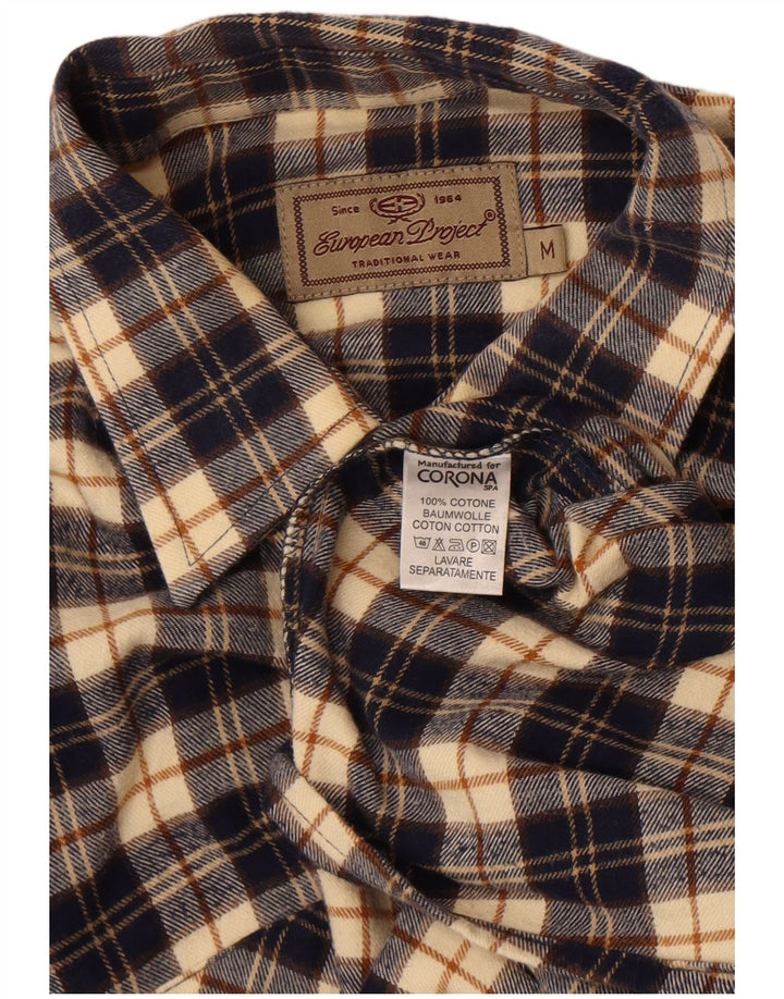 Koszula flanelowa męska European Project, średnia, granatowa, bawełniana w kratkę