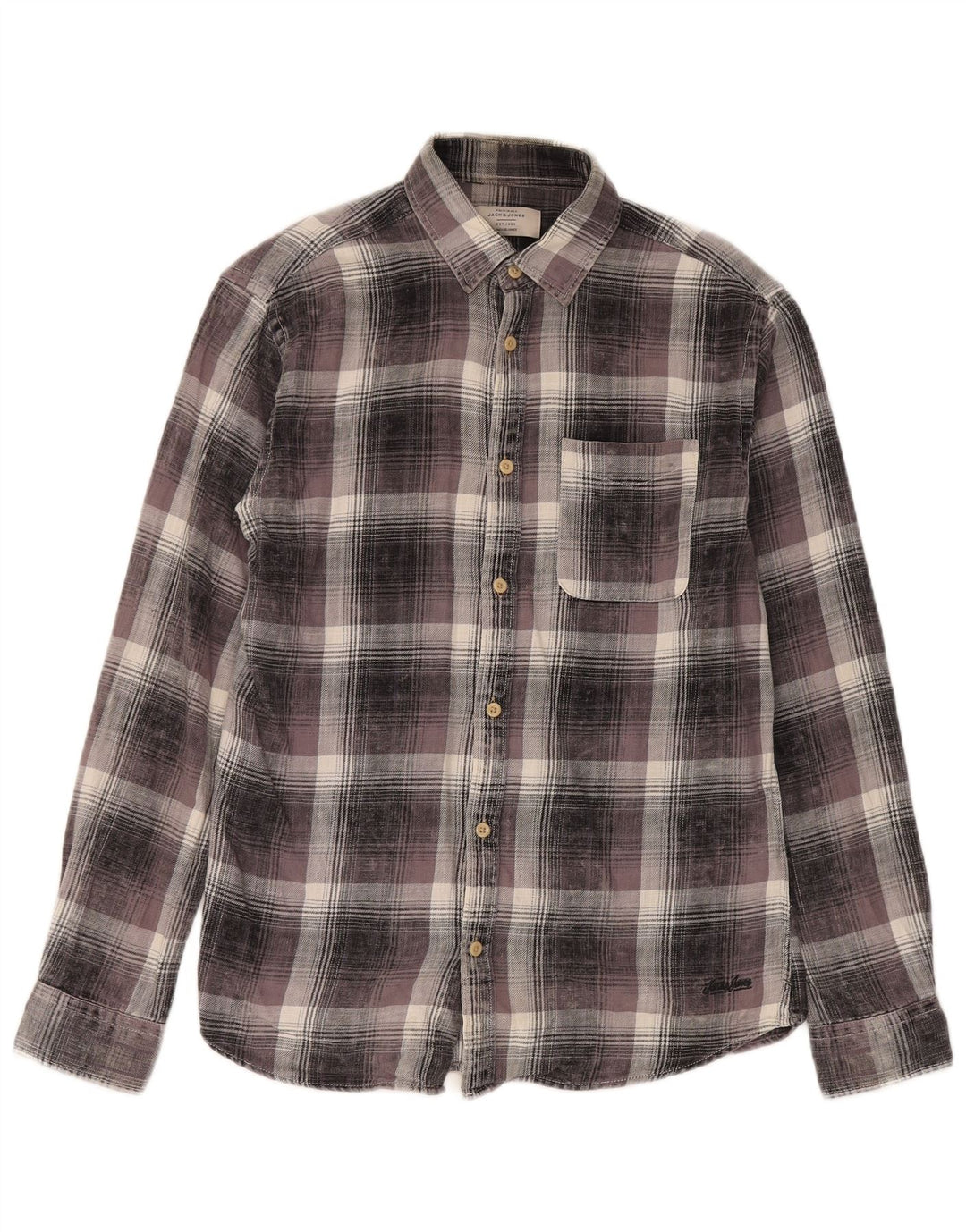 Męska koszula flanelowa Jack & Jones w małą szarą kratę, bawełniana