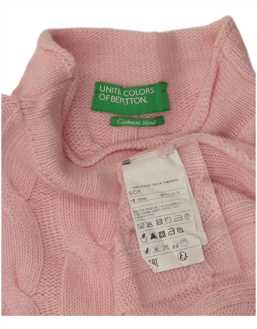 BENETTON Damski sweter z golfem UK 10 Small Pink Poliamid