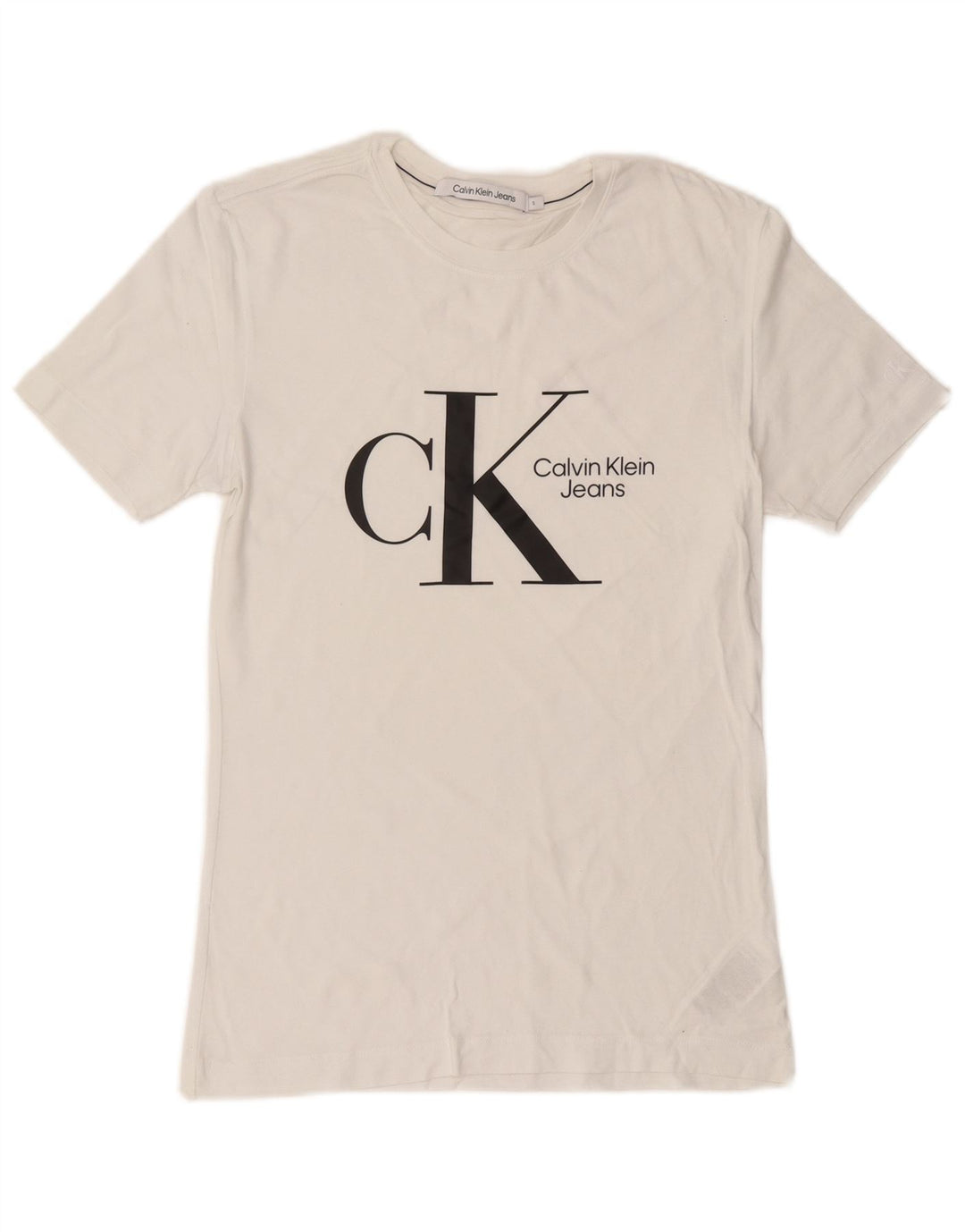 CALVIN KLEIN JEANS Męski T-shirt z grafiką, mały, biały, bawełniany