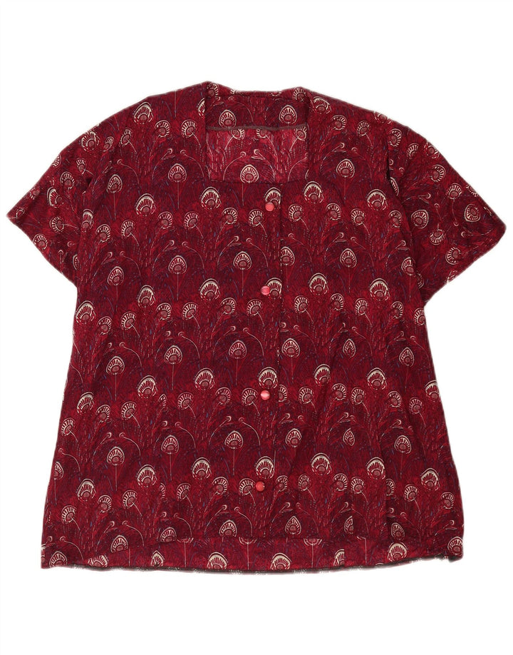 Bluzka damska w stylu vintage w abstrakcyjny wzór Top UK 14, duża, bordowa