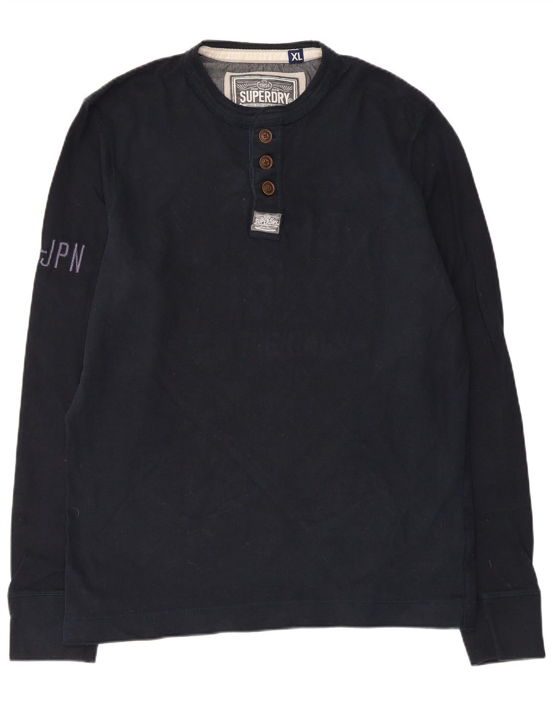 Męski graficzny top Superdry z długim rękawem XL, granatowy, bawełniany