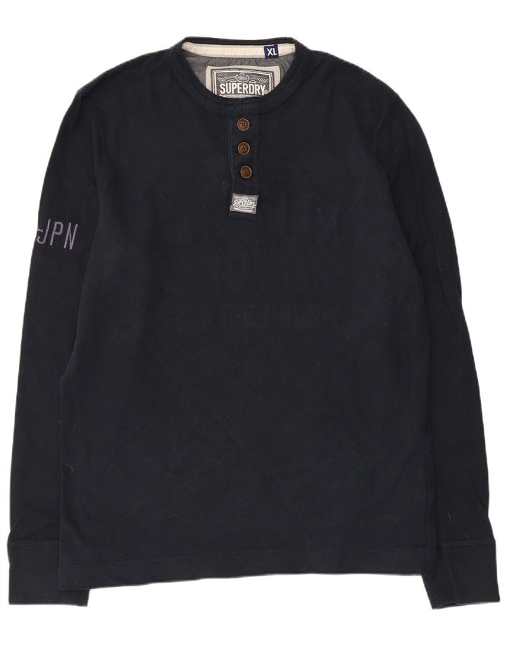 Męski graficzny top Superdry z długim rękawem XL, granatowy, bawełniany