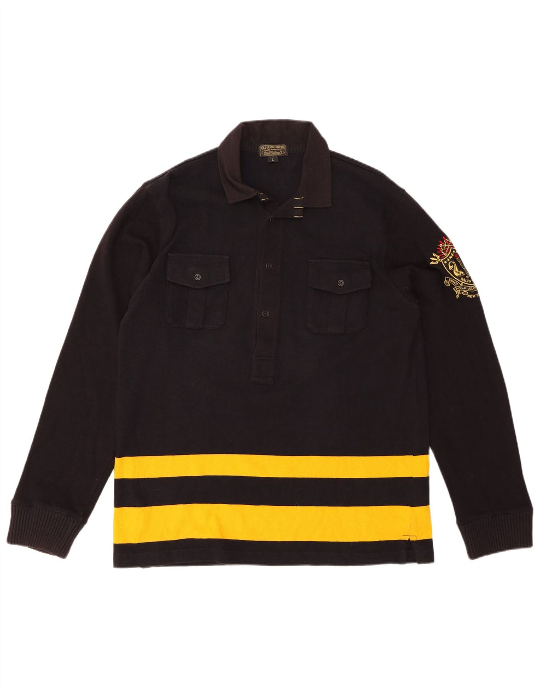 POLO RALPH LAUREN Męska koszulka polo do rugby z długim rękawem, w duże czarne paski