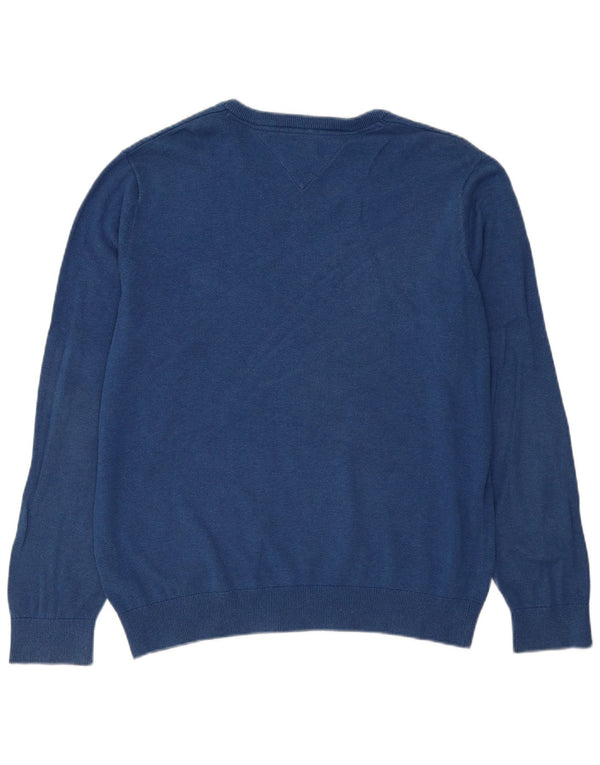 Męski sweter Tommy Hilfiger z dekoltem w kształcie litery V, duży, niebieski, bawełniany