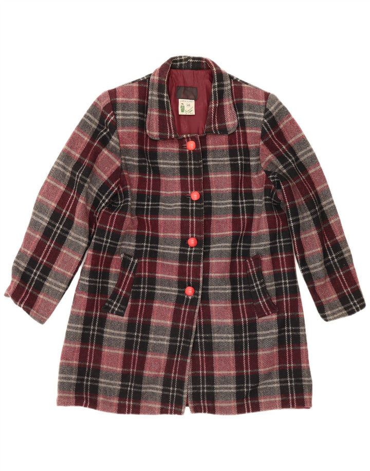 Płaszcz damski w stylu vintage IT 48 XL, wełna w bordową kratkę