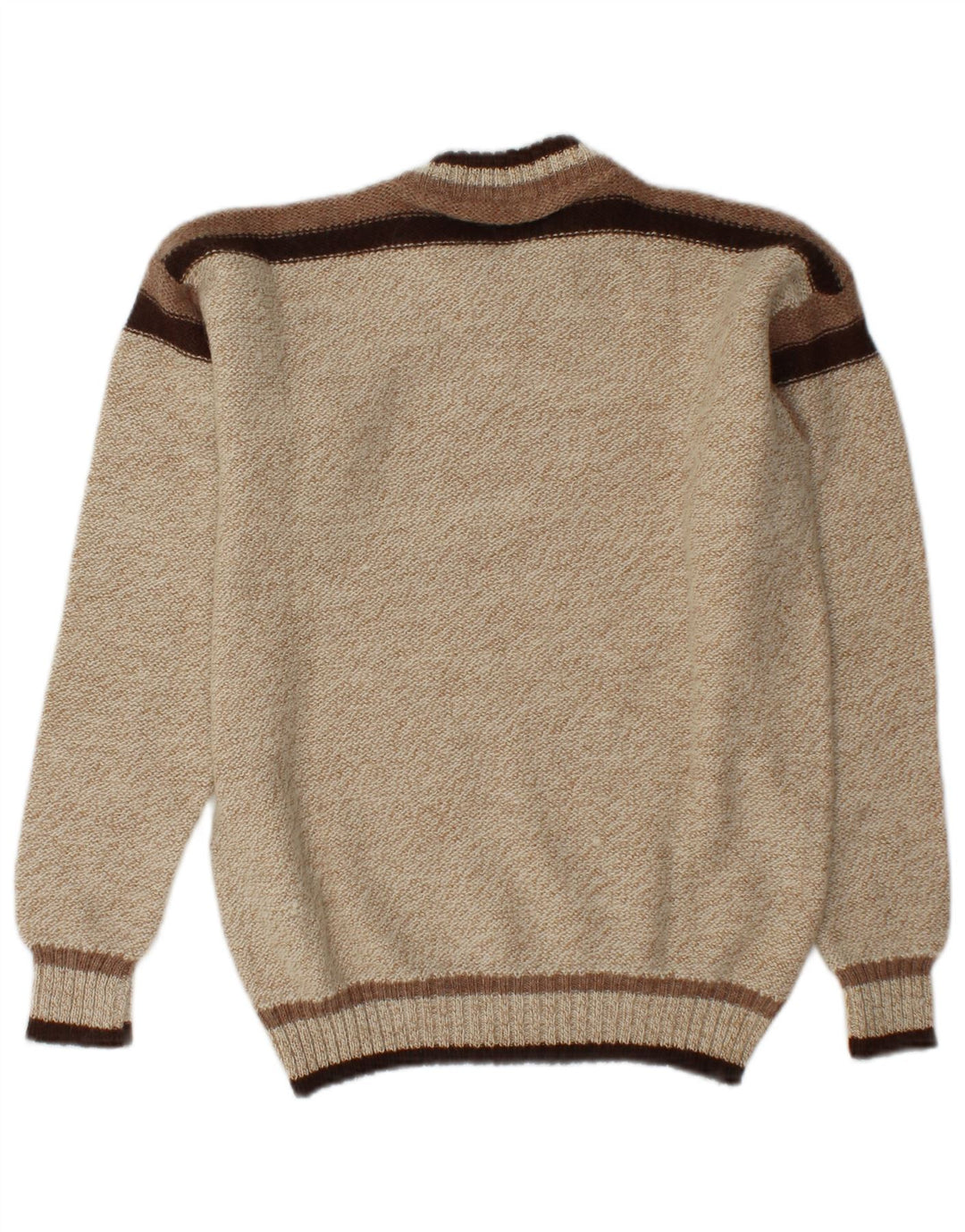 Vintage męski sweter z wycięciem pod szyją, średni beżowy akryl w blokach kolorystycznych