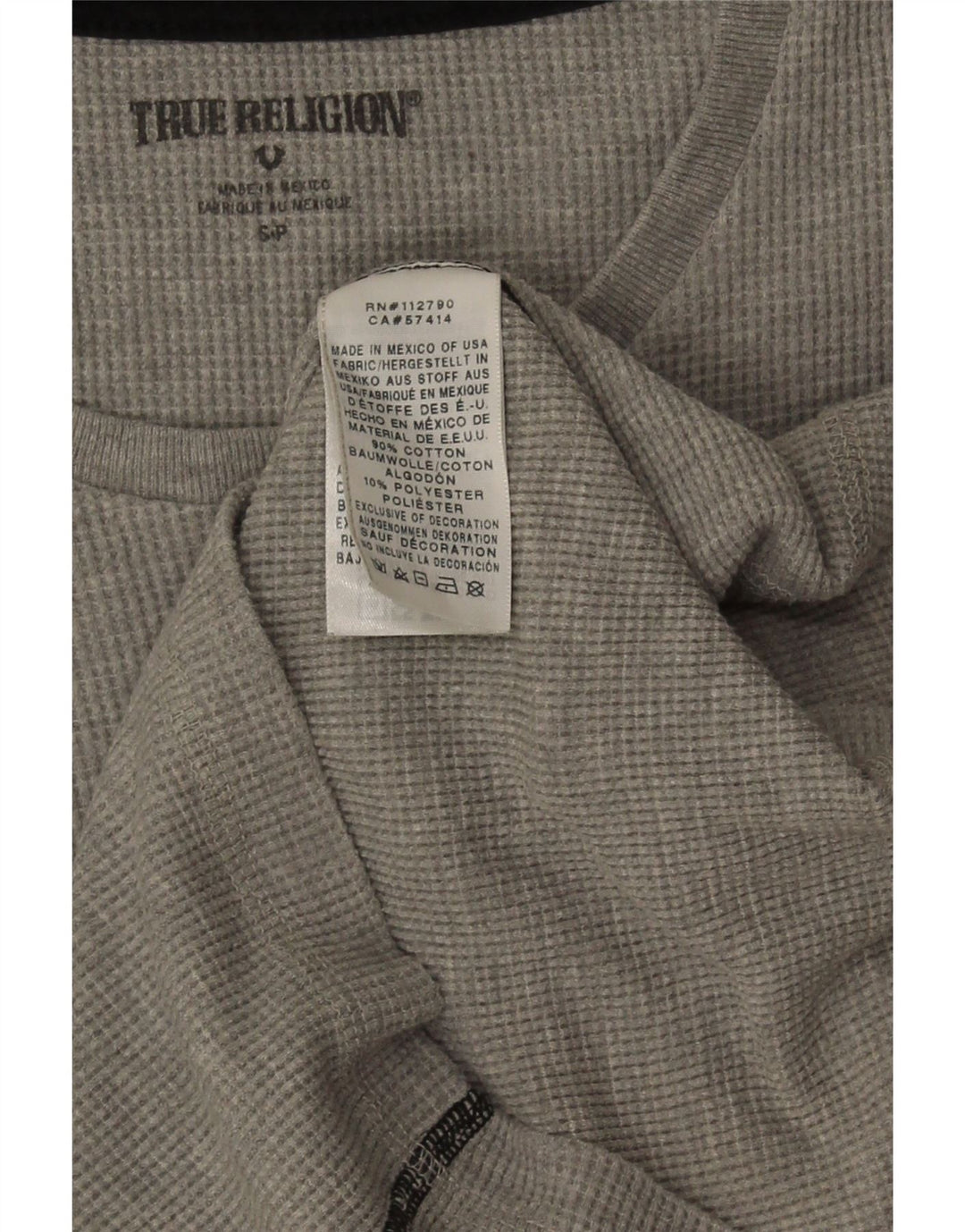 Męski top z grafiką True Religion z długim rękawem, mały, szary, bawełniany