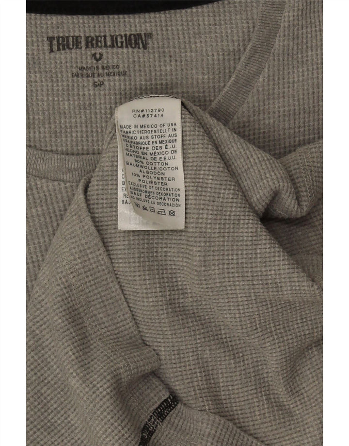 Męski top z grafiką True Religion z długim rękawem, mały, szary, bawełniany