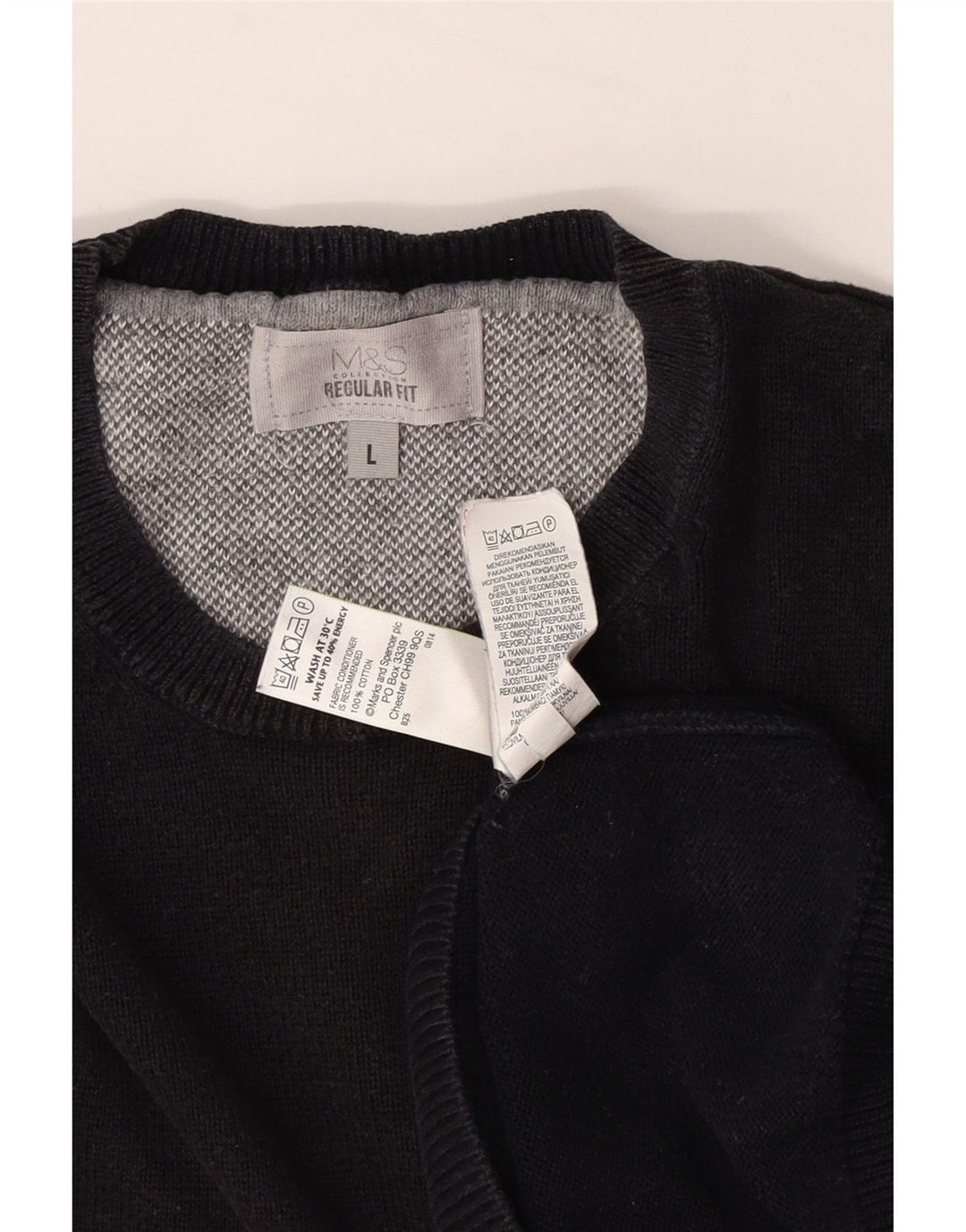 Marks & Spencer Męski sweter o regularnym kroju z okrągłym dekoltem, duży, granatowy