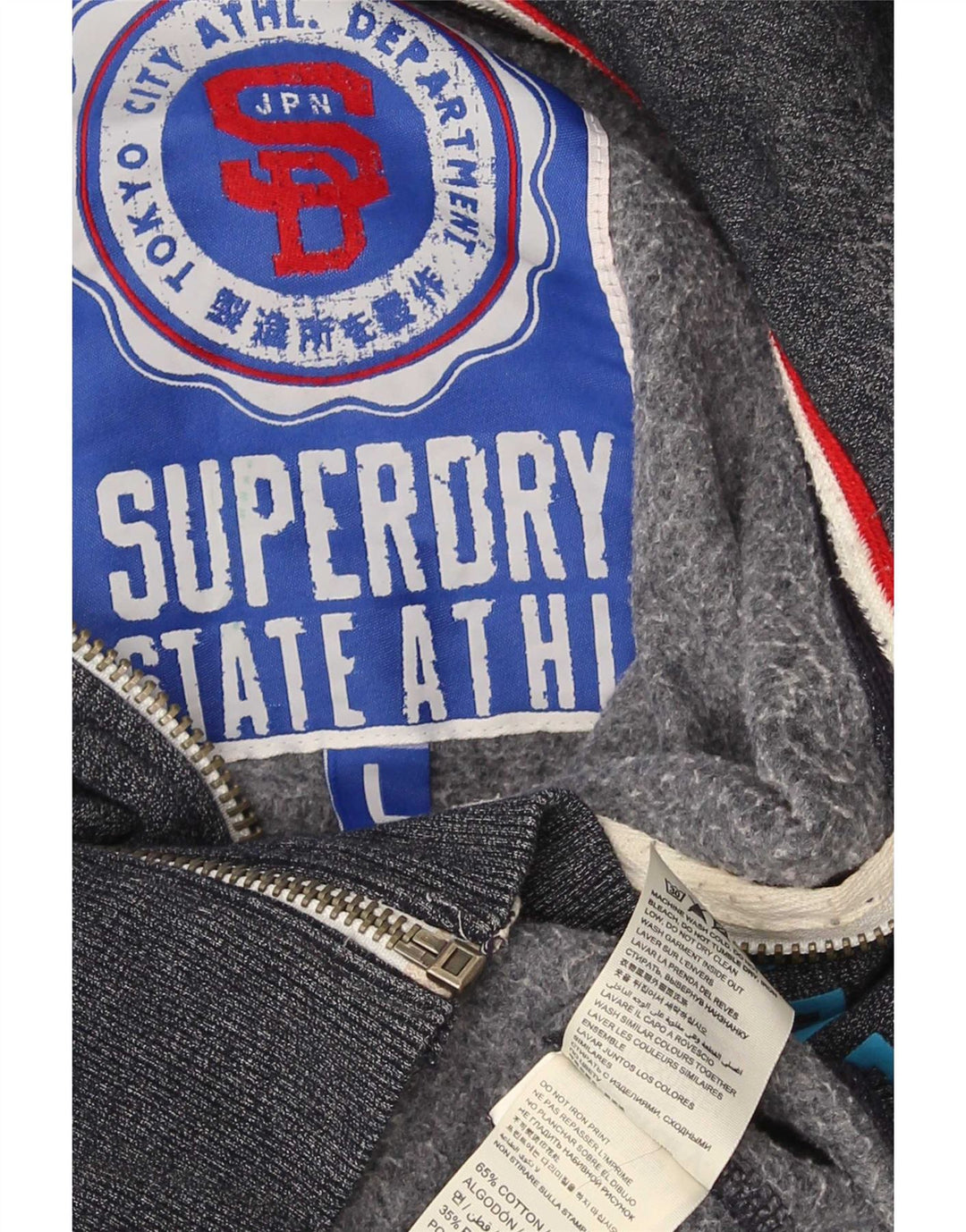 Męski sweter z kapturem i zamkiem błyskawicznym Superdry, duży, szary, bawełniany
