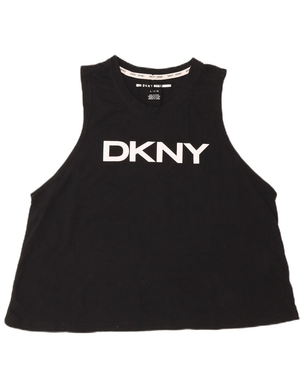 Damska kamizelka graficzna Dkny Top UK 16, duża, czarna bawełna