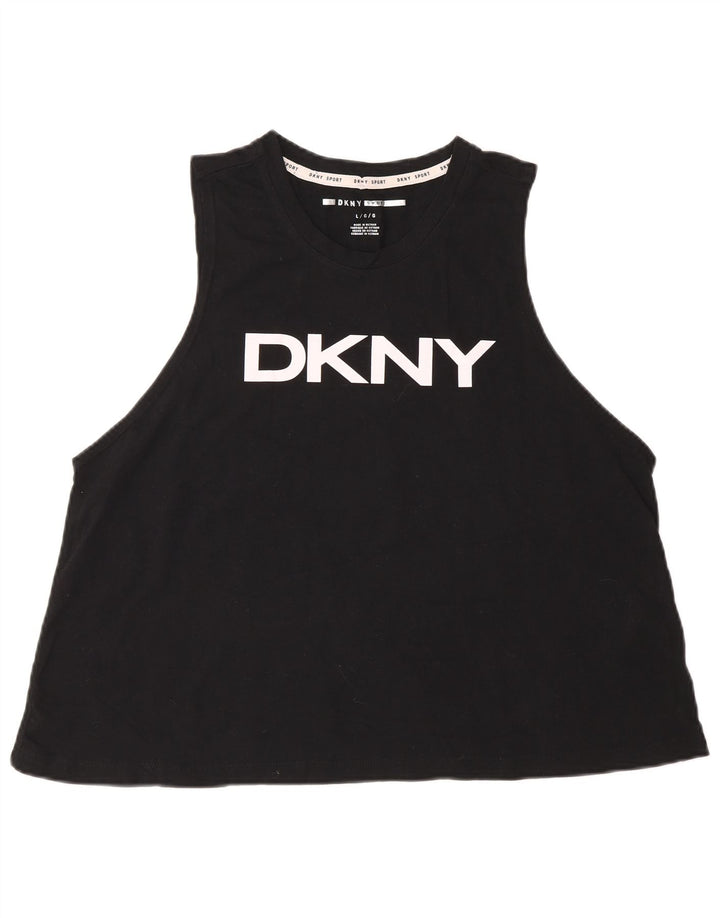 Damska kamizelka graficzna Dkny Top UK 16, duża, czarna bawełna