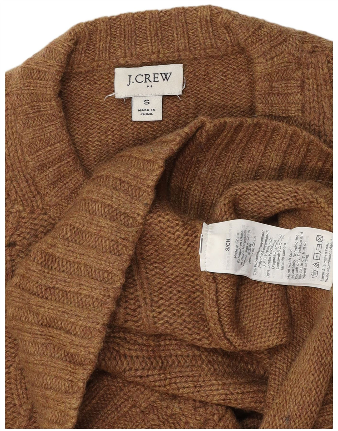 Damski sweter J. Crew z okrągłym dekoltem UK 10, mały, brązowy poliamid