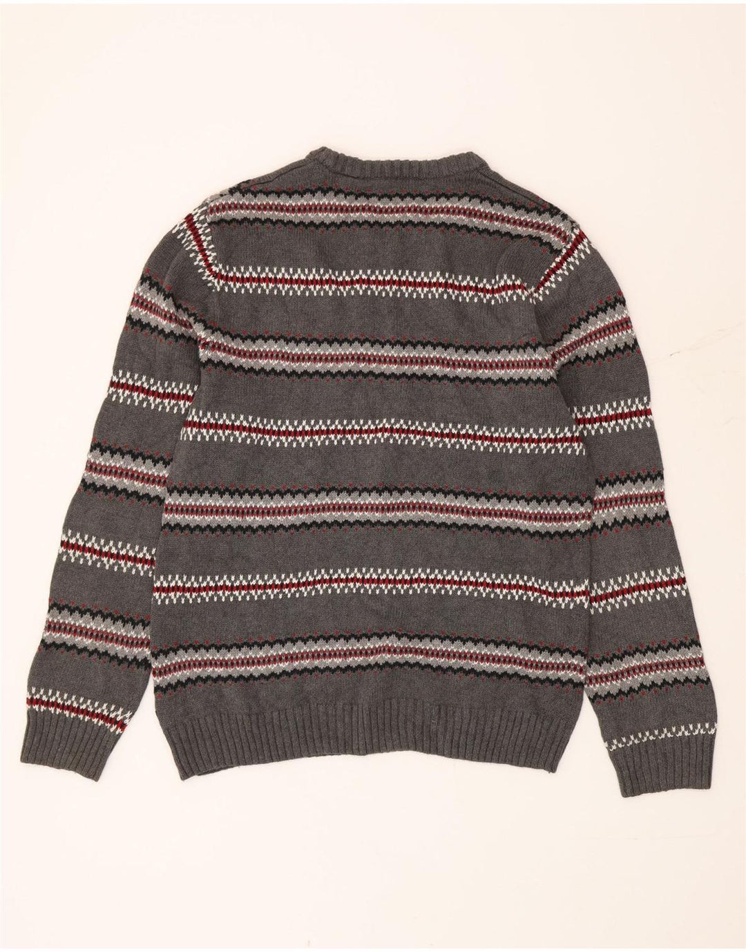 Męski sweter z dekoltem w łódkę Chaps, mały, szary, bawełniany Fair Isle