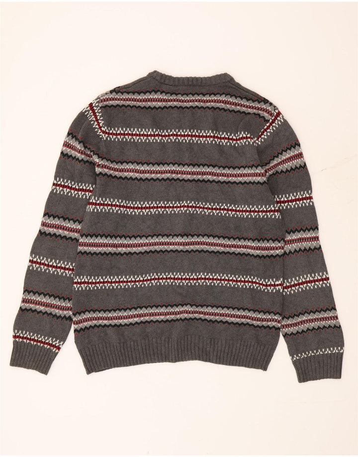 Męski sweter z dekoltem w łódkę Chaps, mały, szary, bawełniany Fair Isle