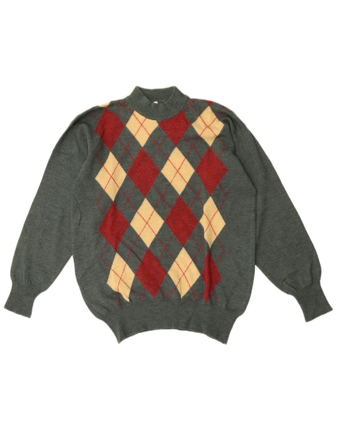 Vintage męski sweter z golfem IT 50 średni zielony Argyle/diament