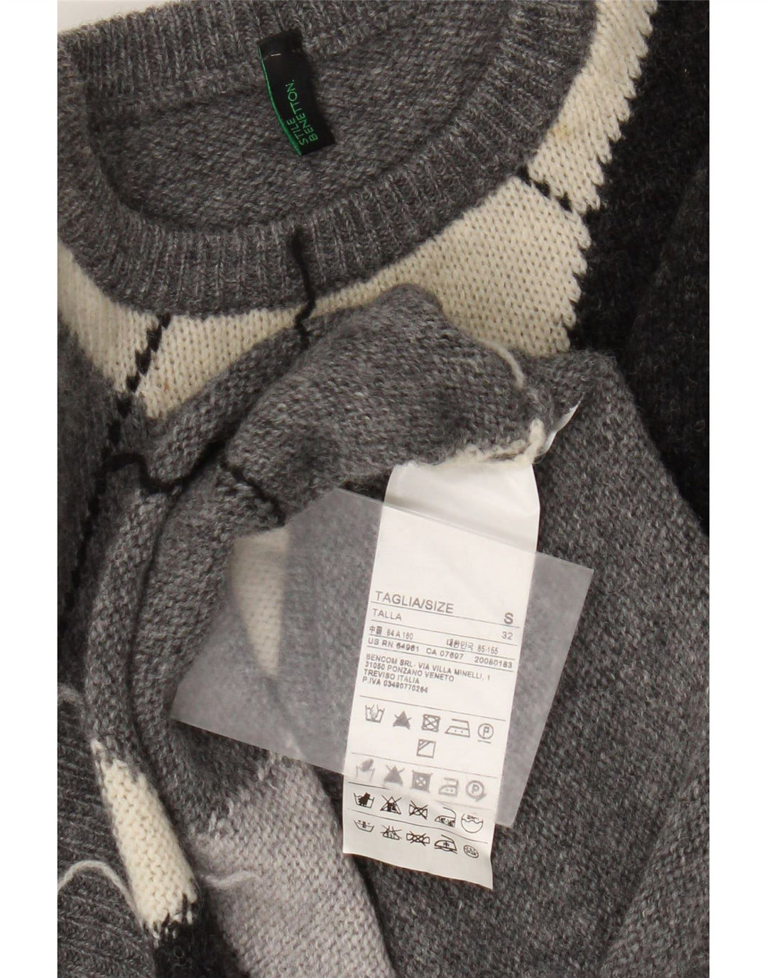 Damski sweter z wycięciem pod szyją Benetton UK 10 Small Szary Argyle/Diament