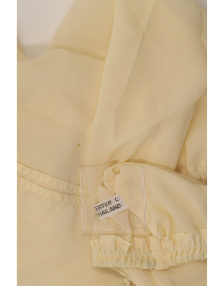 Damska bluzka w stylu vintage, krótka bluzka UK 16, duża, beżowa, z kwiatowym poliestrem