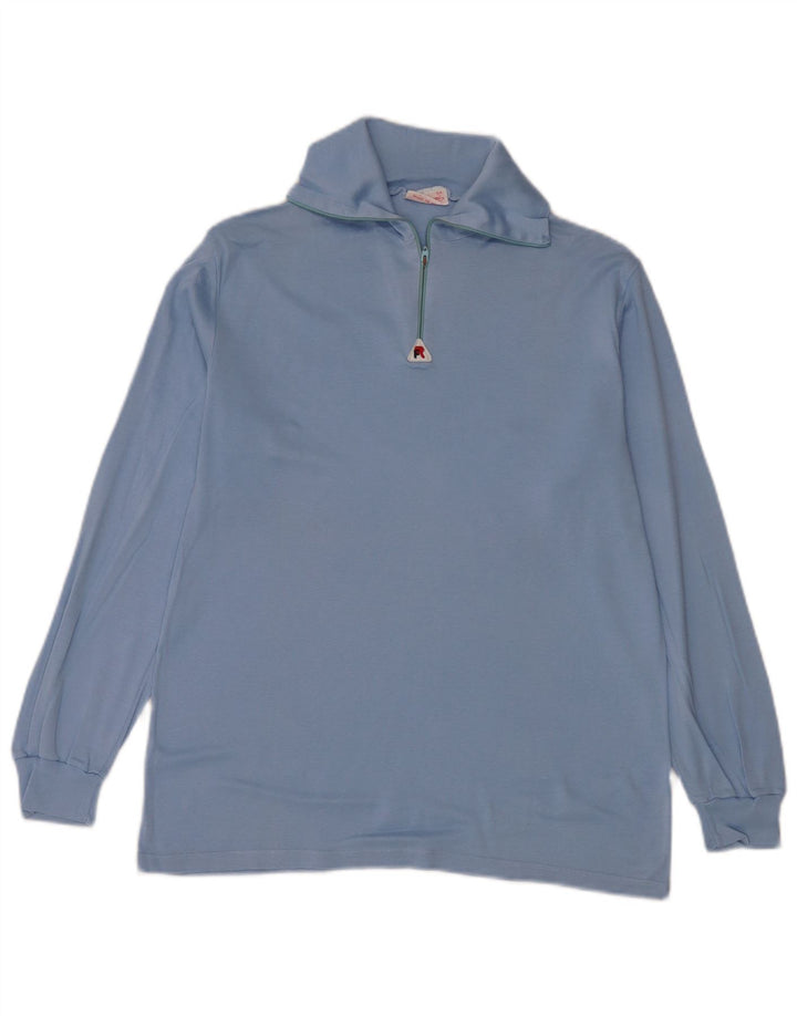 Vintage męski top z zamkiem 1/4 i długim rękawem XL, niebieski