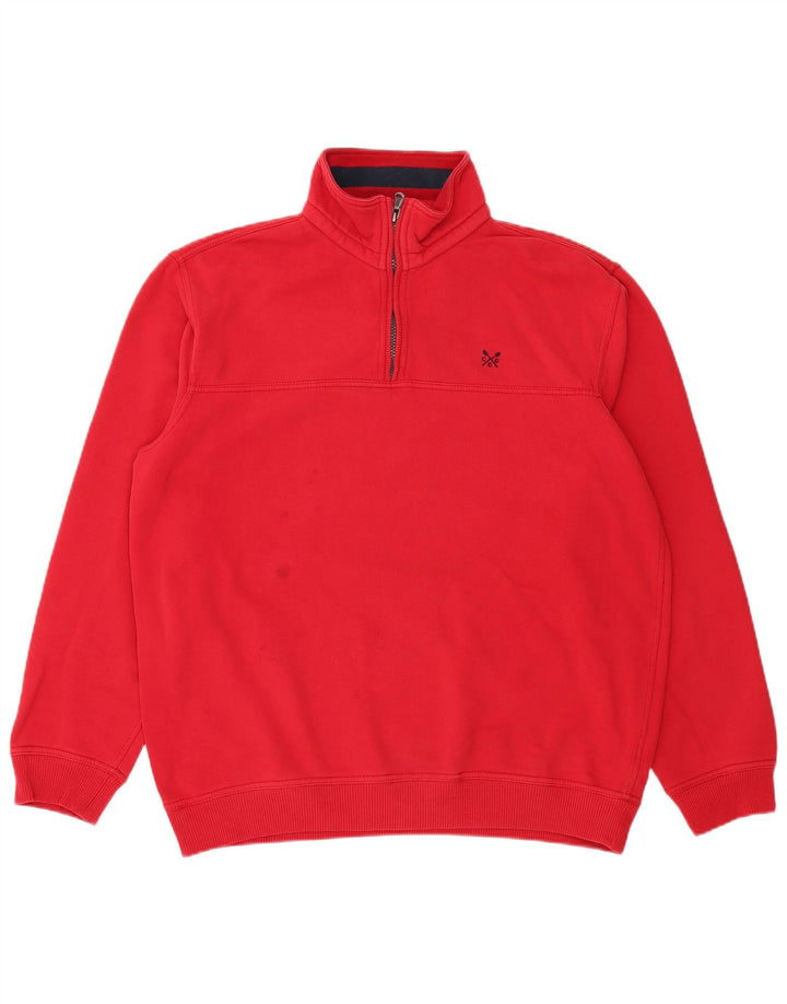 CREW CLOTHING Mens Zip Neck Sweatshirt Jumper Large Red Cotton