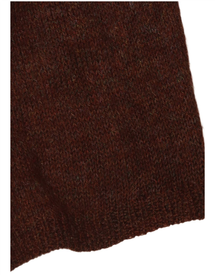 Sweter damski w stylu vintage z dekoltem w kształcie litery V, UK 14, średni brąz nakrapiany