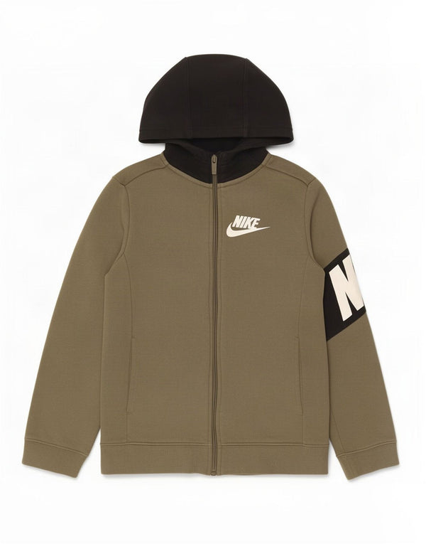 Chłopięcy sweter z kapturem i zamkiem błyskawicznym Nike 8-9 lat, mały, khaki, blok kolorów
