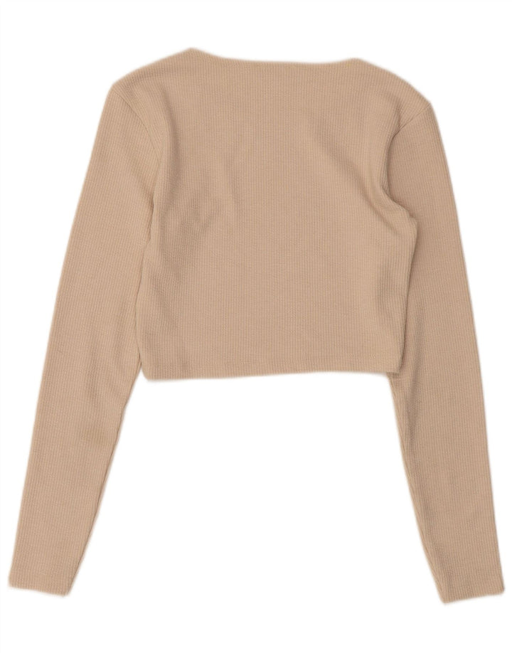 ZARA Womens Crop Top Long Sleeve UK 12 Medium Beige Polyester