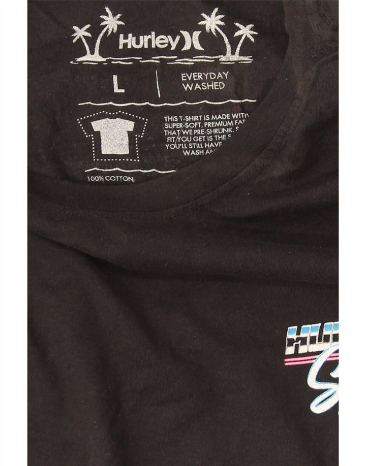 Męski T-shirt z grafiką Hurley, duży, czarny, bawełniany