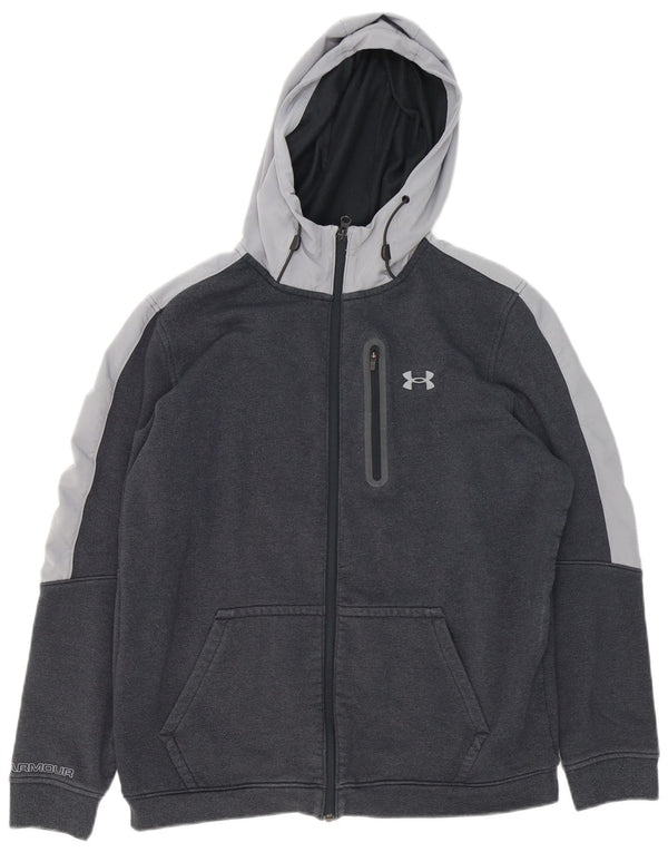 Męski sweter z kapturem i zamkiem Under Armour, duży, szary, bawełniany w bloki kolorów