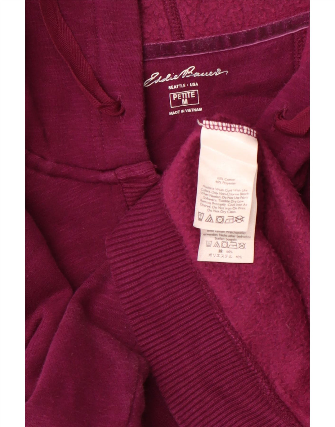 Damski sweter z kapturem i dekoltem zapinanym na guziki EDDIE BAUER UK 14, średni fiolet