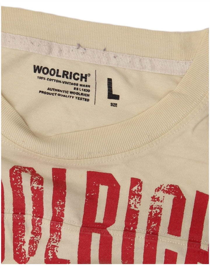 Woolrich Męski graficzny top z długim rękawem, duży, beżowy, bawełniany