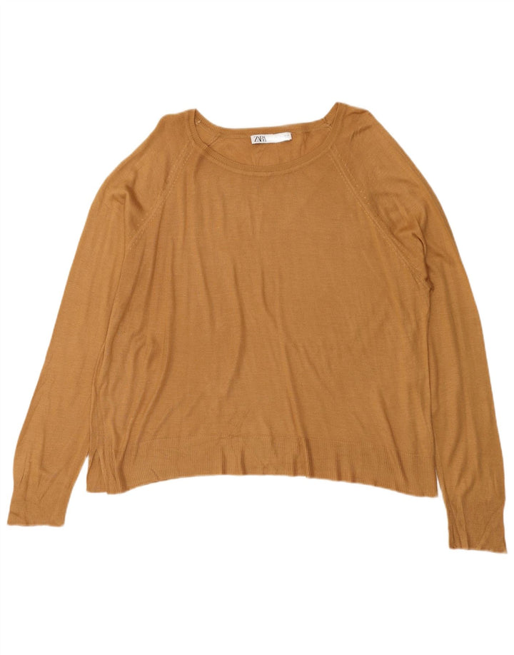 Damski sweter oversize ZARA z dekoltem w łódkę UK 16, duży brązowy