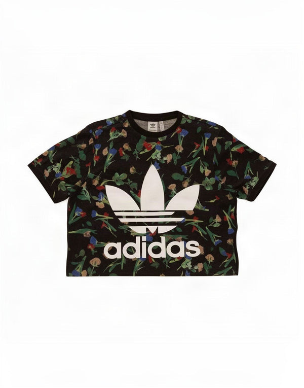 Damska koszulka Adidas Crop Oversized Graphic Top UK 12 Medium Black Floral
