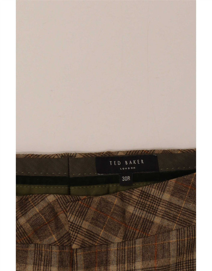 Męskie spodnie codzienne Ted Baker Slim Fit W30 L32 Brązowa wełniana kratka