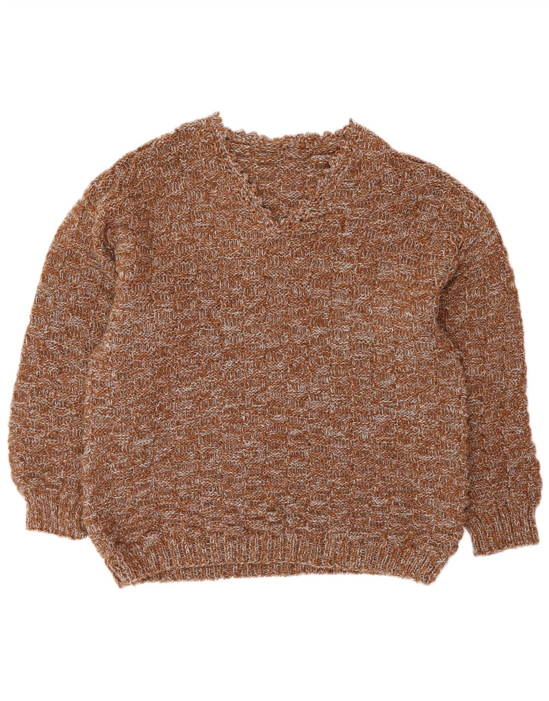 Sweter damski VINTAGE z dekoltem w kształcie litery V, UK 16, duży, brązowy, nakrapiany