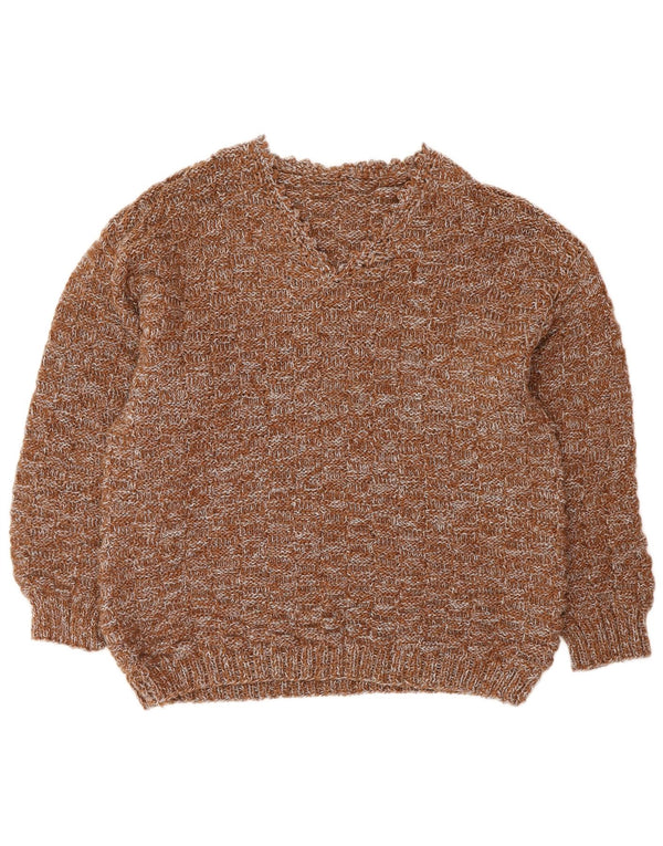 Sweter damski VINTAGE z dekoltem w kształcie litery V, UK 16, duży, brązowy, nakrapiany