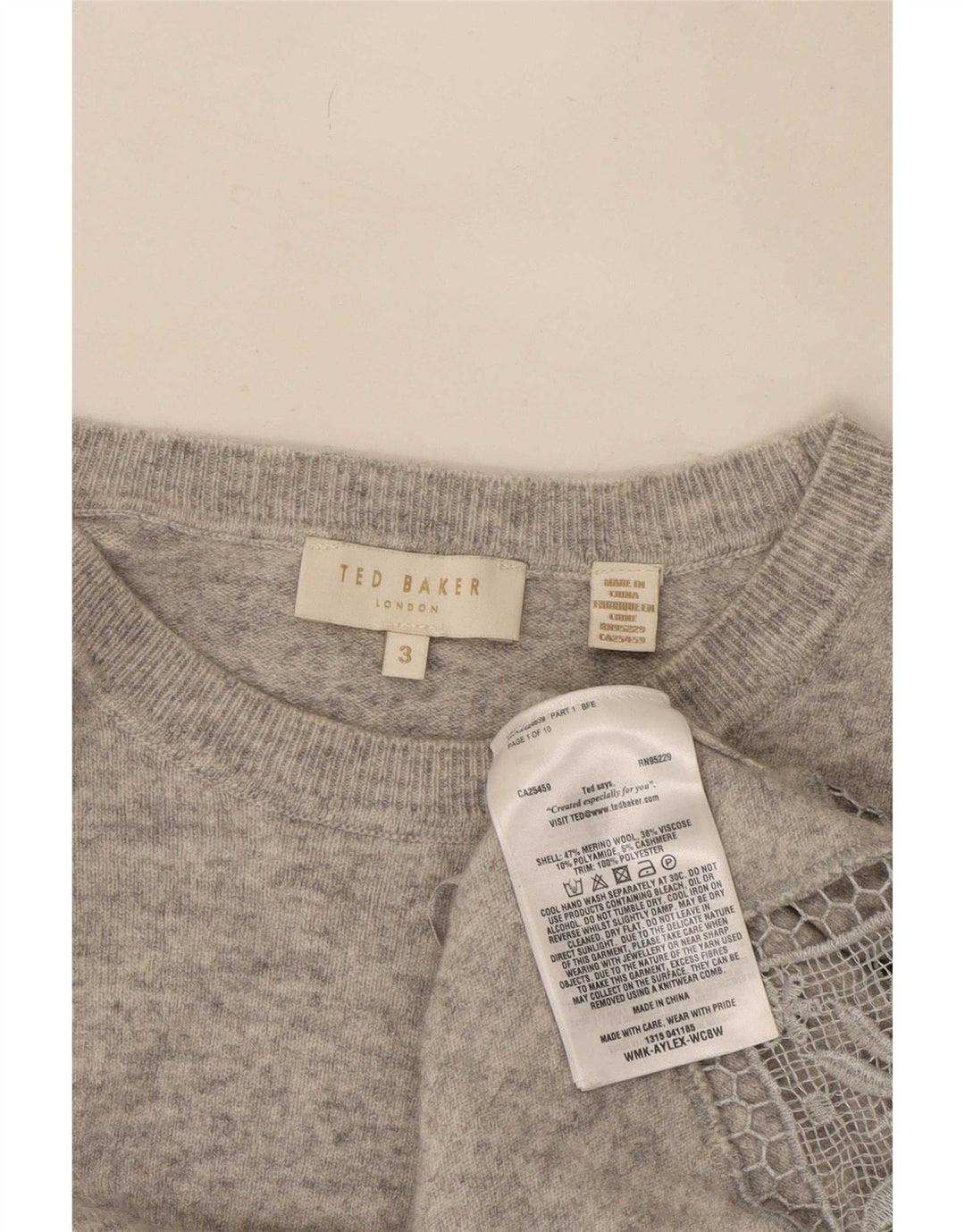 Damski sweter Ted Baker z dekoltem w łódkę, rozmiar 3, średni szary wełniany