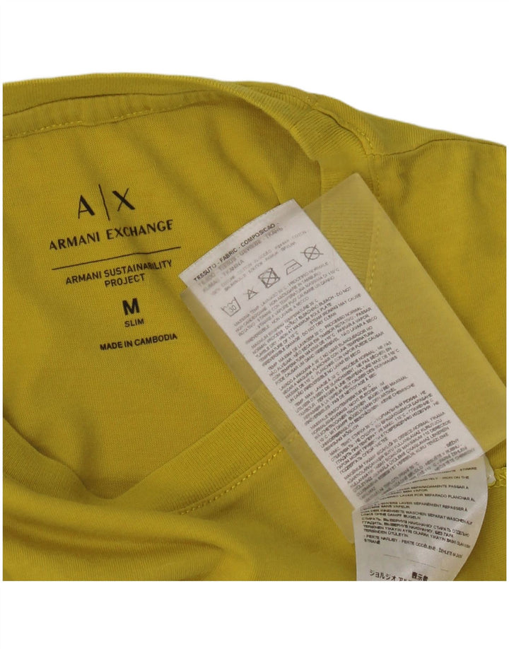Męski T-shirt Armani Slim Fit z grafiką, średni żółty bawełniany