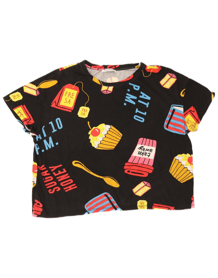 Damska koszulka Zara Crop Oversize z grafiką Top UK 14 Medium Black
