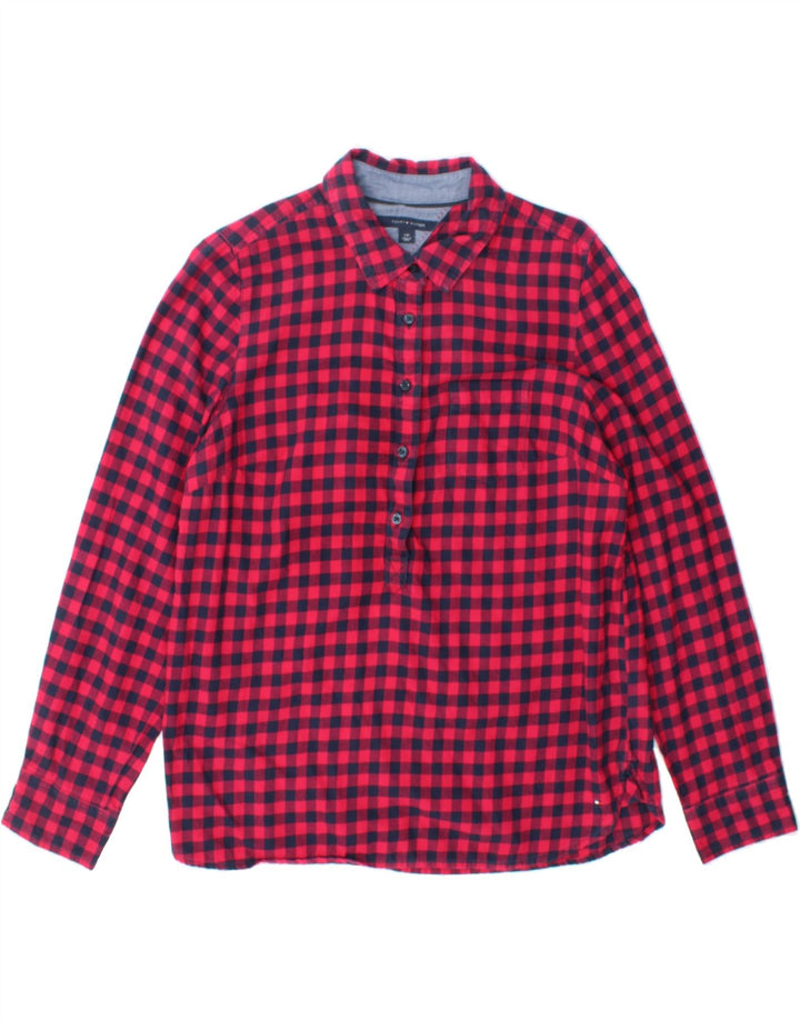 TOMMY HILFIGER Womens Pullover Shirt UK 14 Large Red Check Cotton Vintage Tommy Hilfiger and Second-Hand Tommy Hilfiger from Messina Hembry 