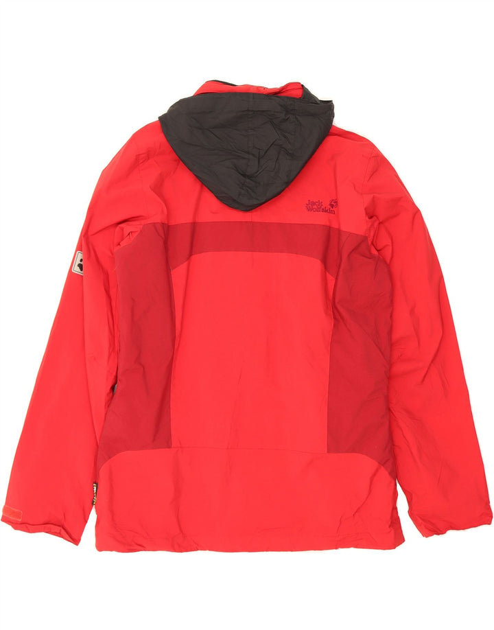JACK WOLFSKIN Womens Hooded Rain Jacket UK 12/14  Medium Red Colourblock Vintage Jack Wolfskin and Second-Hand Jack Wolfskin from Messina Hembry 
