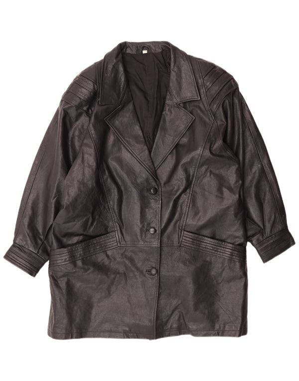 VINTAGE damski płaszcz skórzany UK 18 XL czarna skóra